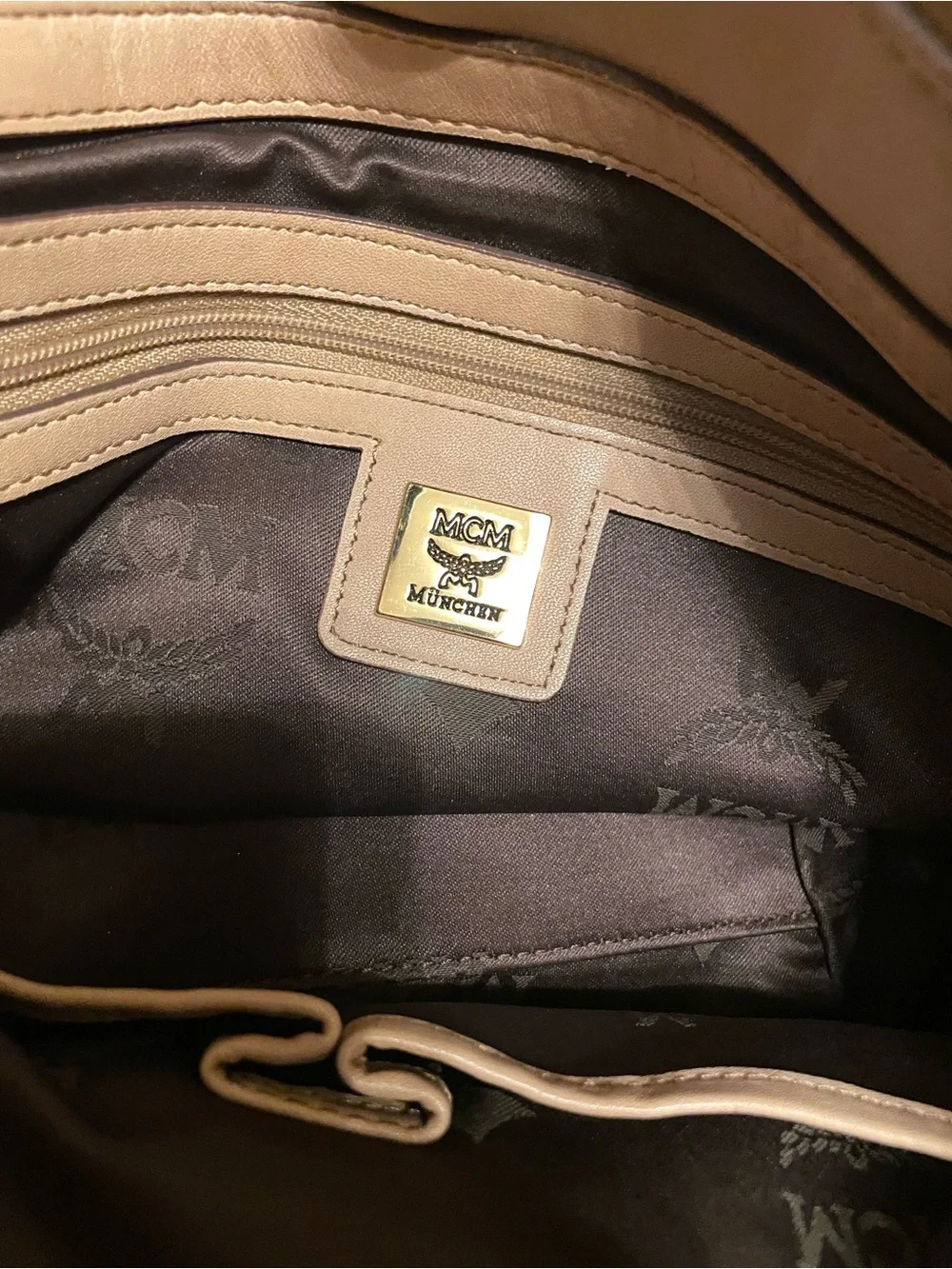 MCM Beige and Blush Leather Satchel with Detachable Strap